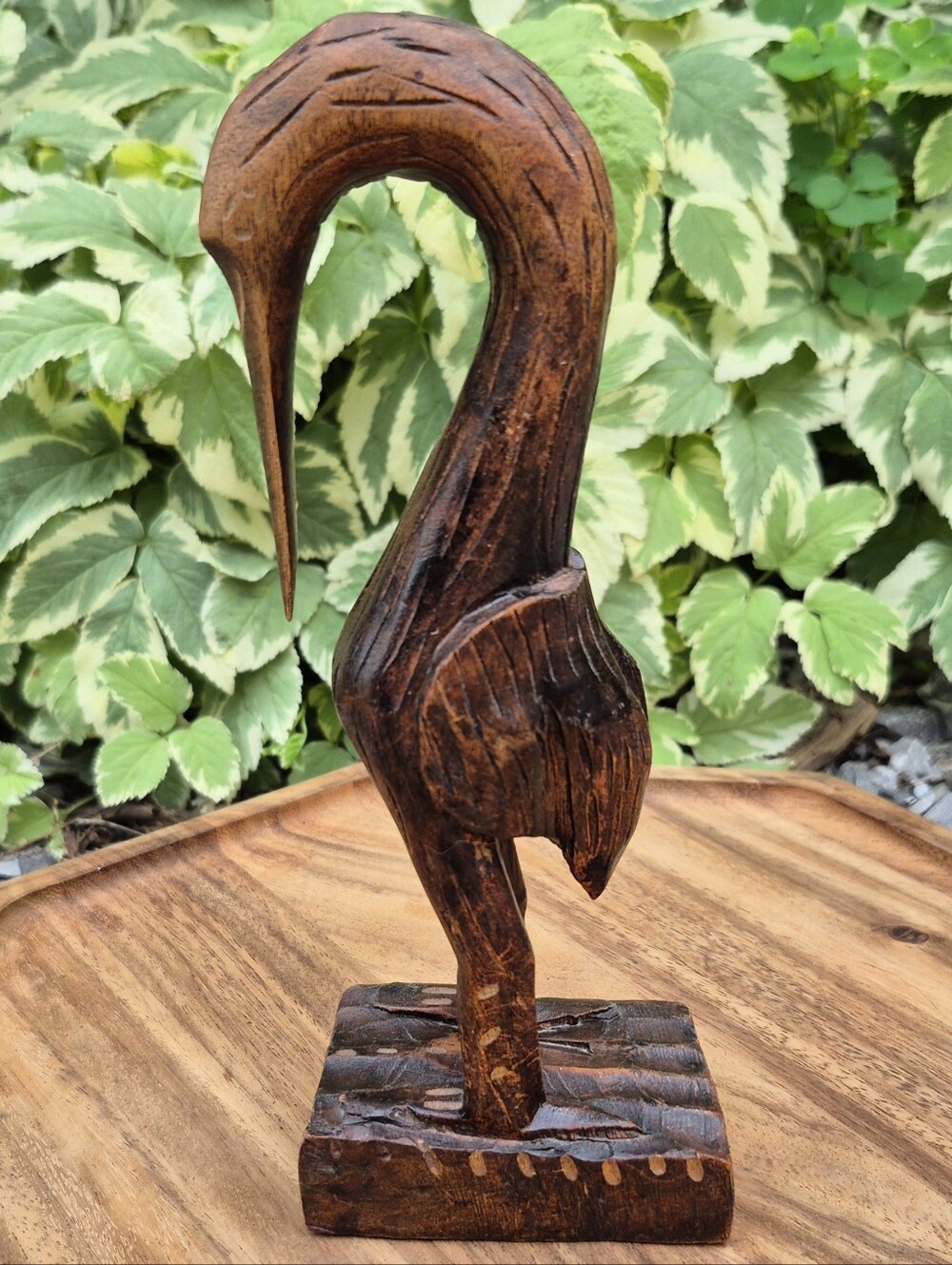 Vintage 8.5” Mid-Century Hand-Carved Wooden Crane Figurine – Excellent Folk Art